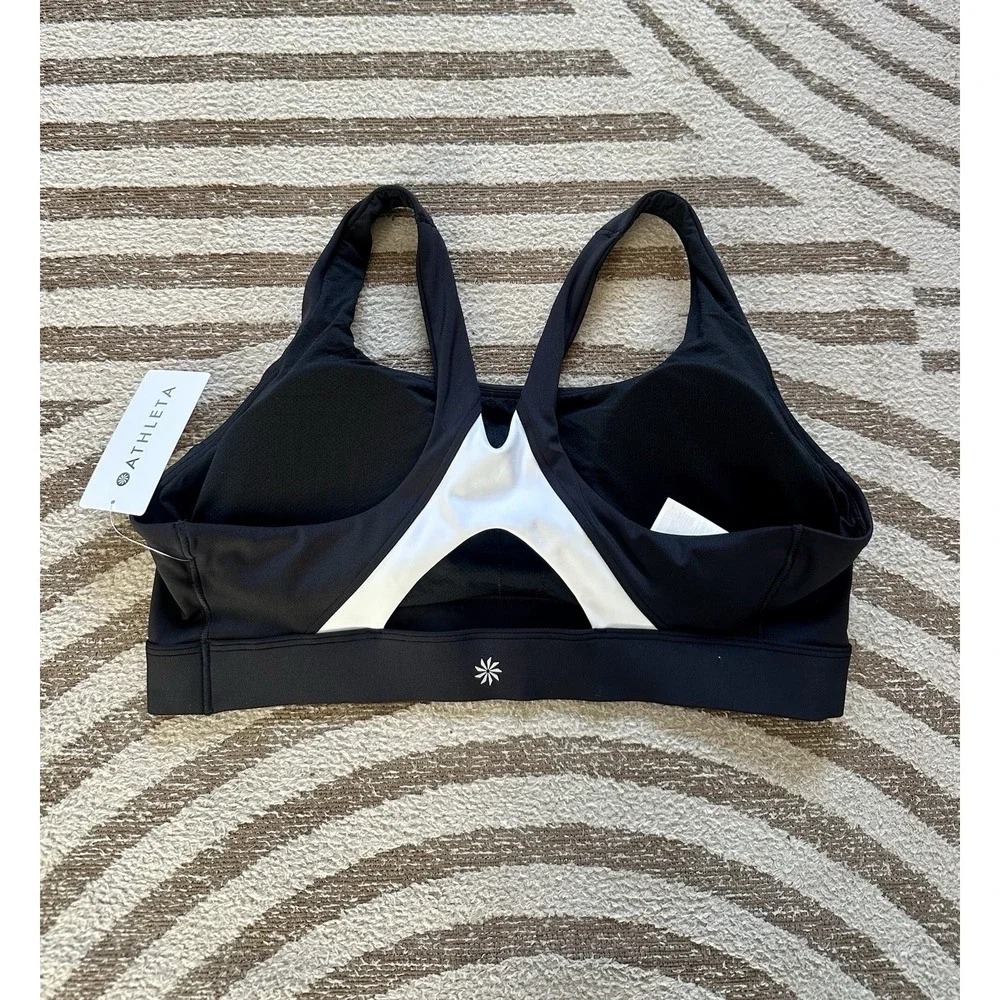 Athleta‎ Black Sports Bra NWT XL Interval Colorblock Medium Impact Racerback